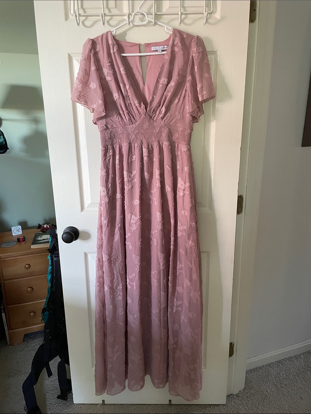 Baltic Born Dusty Rose Flutter-Sleeve Lace Maxi Dress